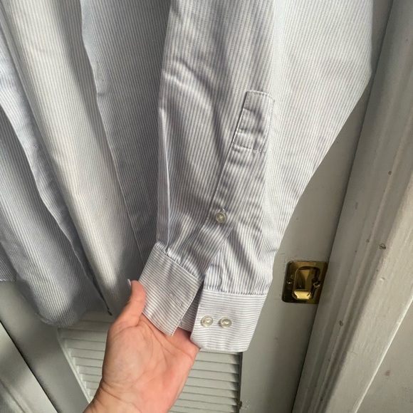 Calvin Klein Stretch Slim Fit Blue Pinstripe Oxford ButtonDown,Size 17 32/33 - Picture 4 of 6